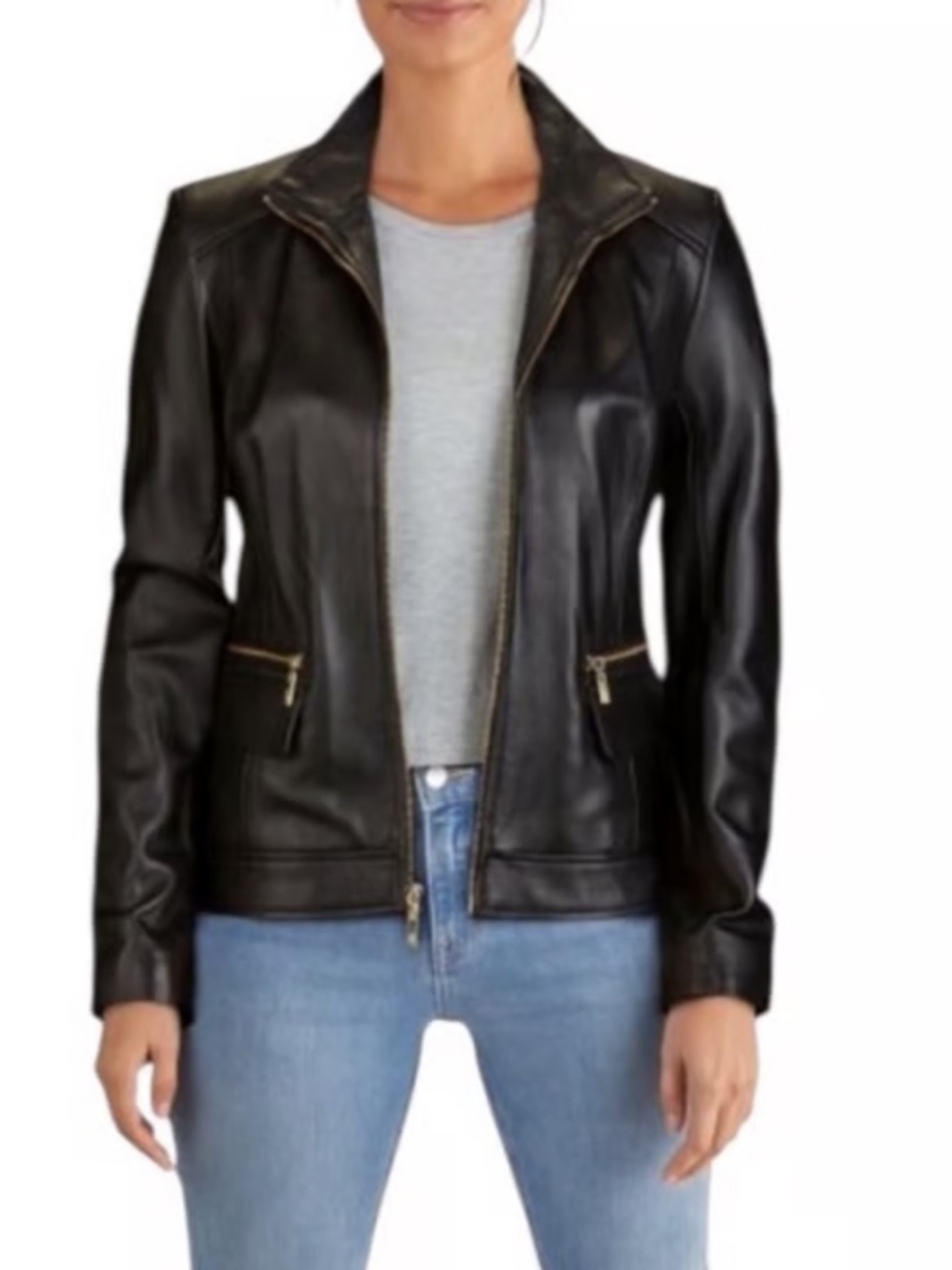 Cole Haan Black Leather Zip Jacket L - Picture 3 of 8